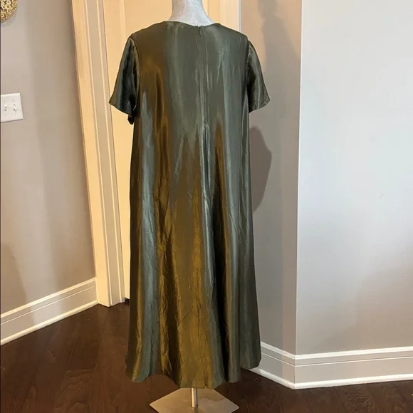 Banana Republic Aurelia Italian Satin Trapeze Dress in olive green size XL - Picture 4 of 5